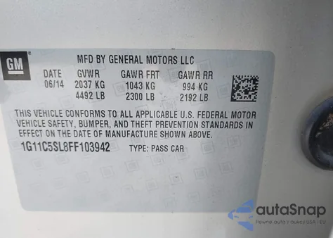 2015 Chevrolet Malibu 1Lt z USA, uszkodzony, nr VIN 1G11C5SL8FF103942